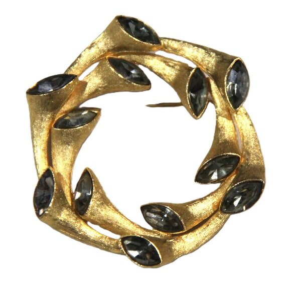 KRAMER MCM MID CENTURY MODERN RHINESTONE & BRUSHED GOLD BROOCH - Picture 1 of 3